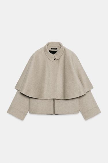 ZW COLLECTION WOOL BLEND CAPE JACKET - Pearl grey by Zara - Image 0