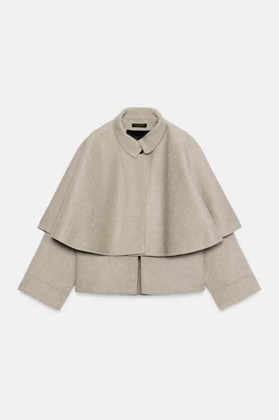 ZW COLLECTION WOOL BLEND CAPE JACKET - Pearl grey by Zara - Image 0