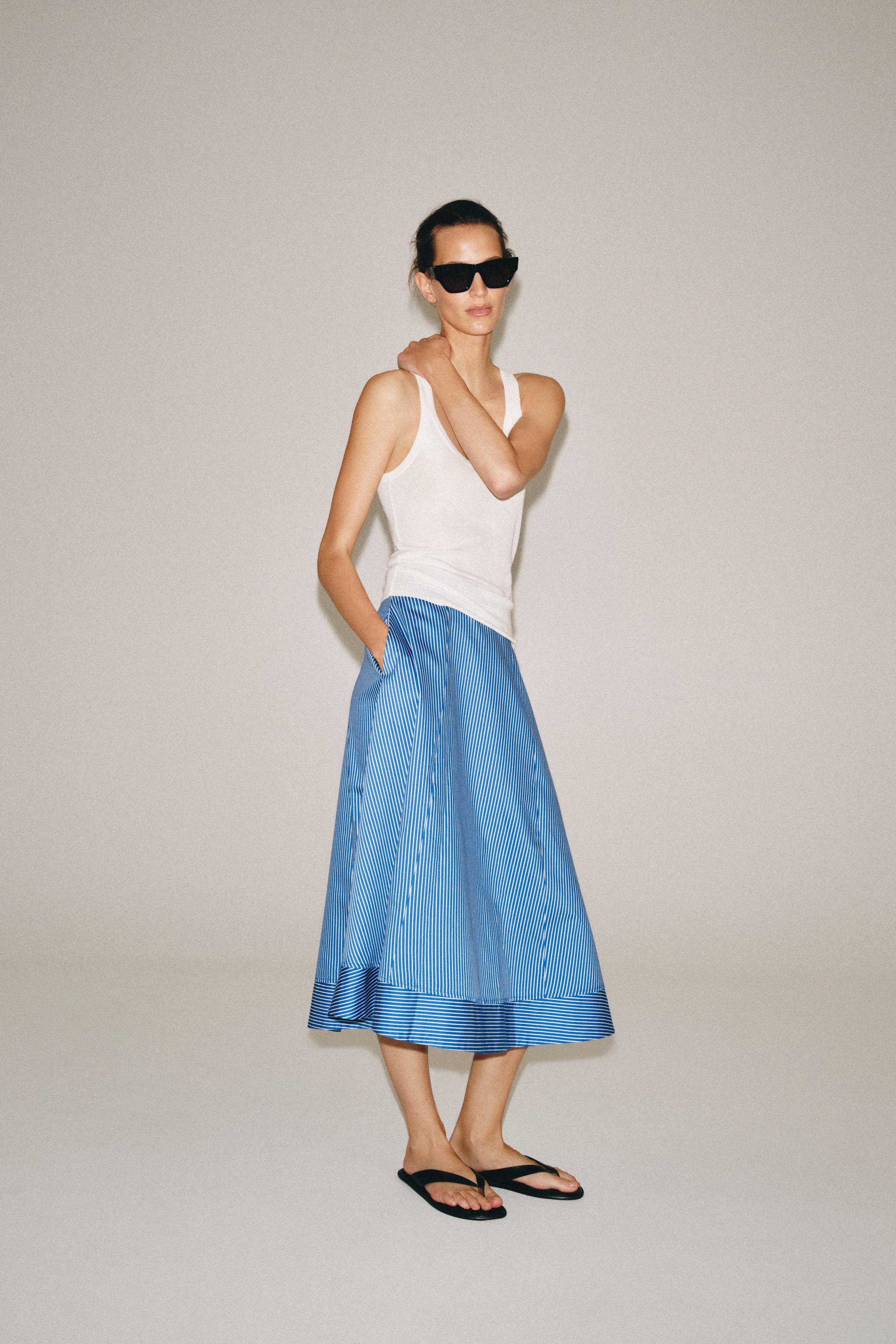 Женские юбки Zara ZW COLLECTION STRIPED A-LINE SKIRT