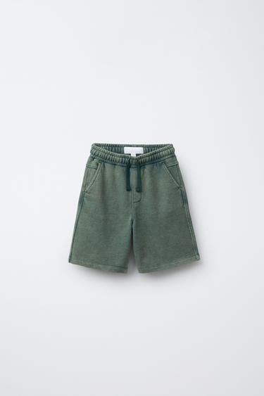 STRAIGHT FIT WASHED BERMUDA SHORTS - Dark bottle green by Zara