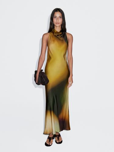 Zara Long printed halterneck dress - Oil - Image 0