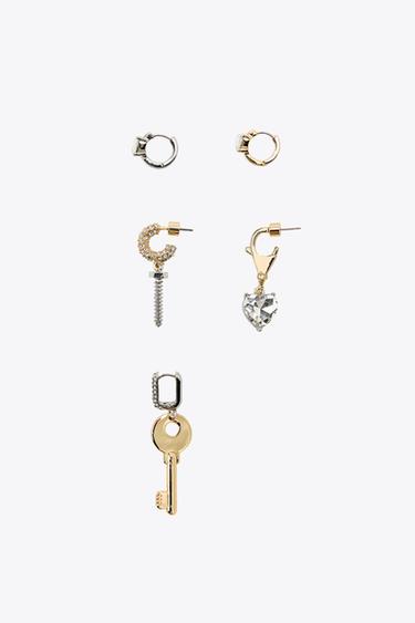 PACK OF 5 MIXED KEY AND JEWEL EARRINGS - Golden by Zara - Image 3