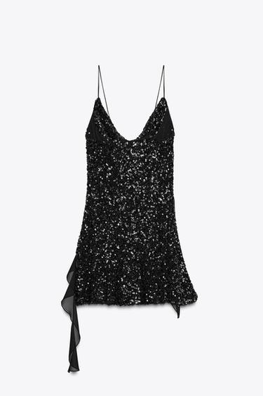 SEQUINNED RUFFLE MINI DRESS - Black by Zara
