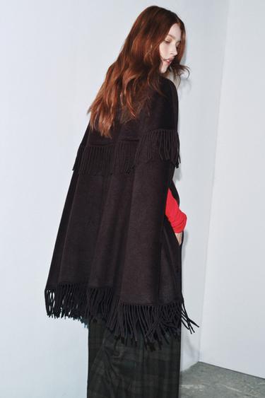 CAPE AVEC LAINE FRANGES - Marron de Zara - Image 4