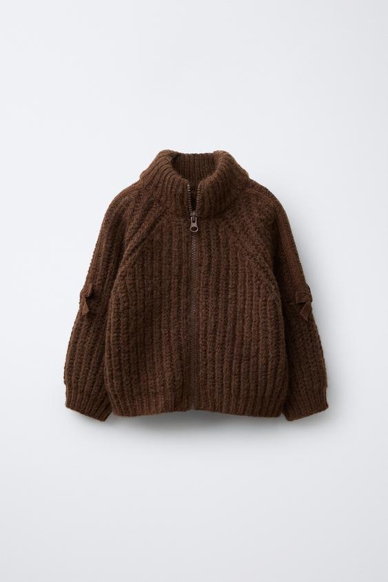 CASACO DE TRICÔ COM LAÇOS DE RENDA - Marrom da Zara - Imagem 0
