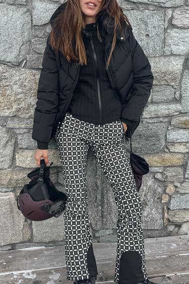 FLARE WATER-RESISTANT WINDPROOF TROUSERS WITH RECCO® TECHNOLOGY SKI COLLECTION - Green / Ecru by Zara