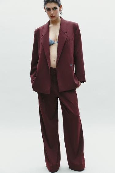 Zara OVERSIZED DOUBLE BREASTED BLAZER - Reddish