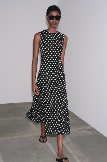 VESTIT MIDI DE LUNARS ZW COLLECTION - Negre / Blanc de Zara