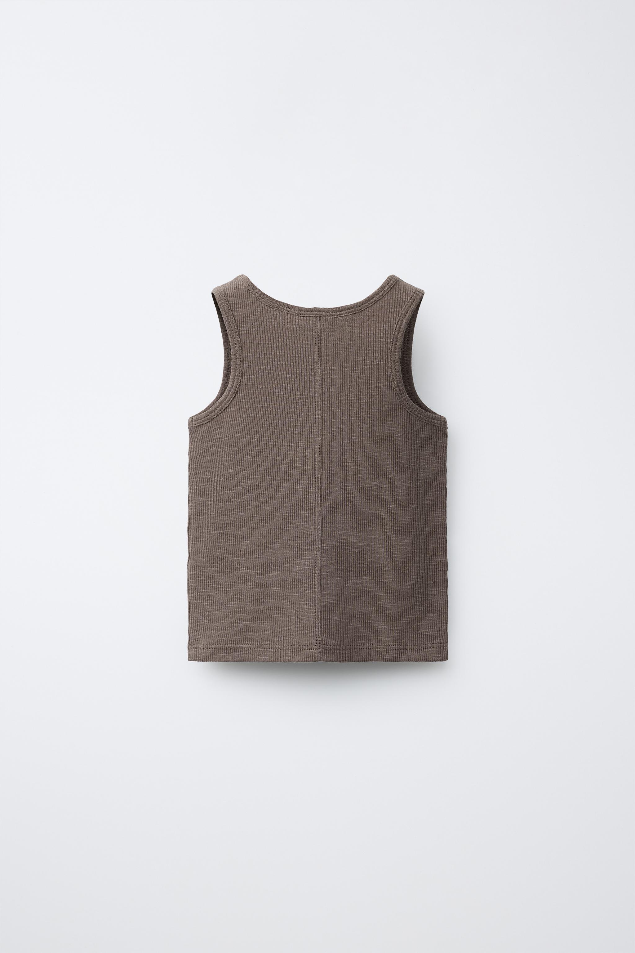 RIBBED SLEEVELESS T-SHIRT — Brown / Taupe (alternate view)