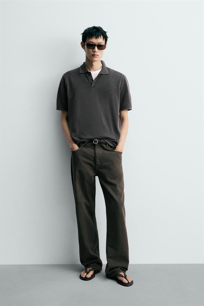 ウォッシュドニットポロシャツ - ブラウン | ZARA Japan / 日本