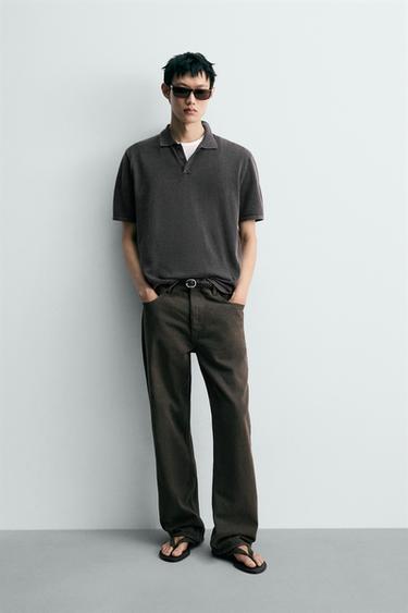 POLO EN MAILLE DÉLAVÉ - Marron de Zara - Image 0