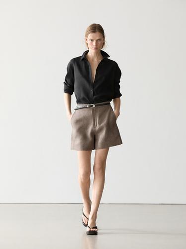 Zara Short linen Bermuda shorts - Black gold
