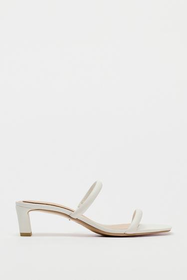 SANDALIA TACÓN PIEL TIRAS TUBULARES - Blanco de Zara