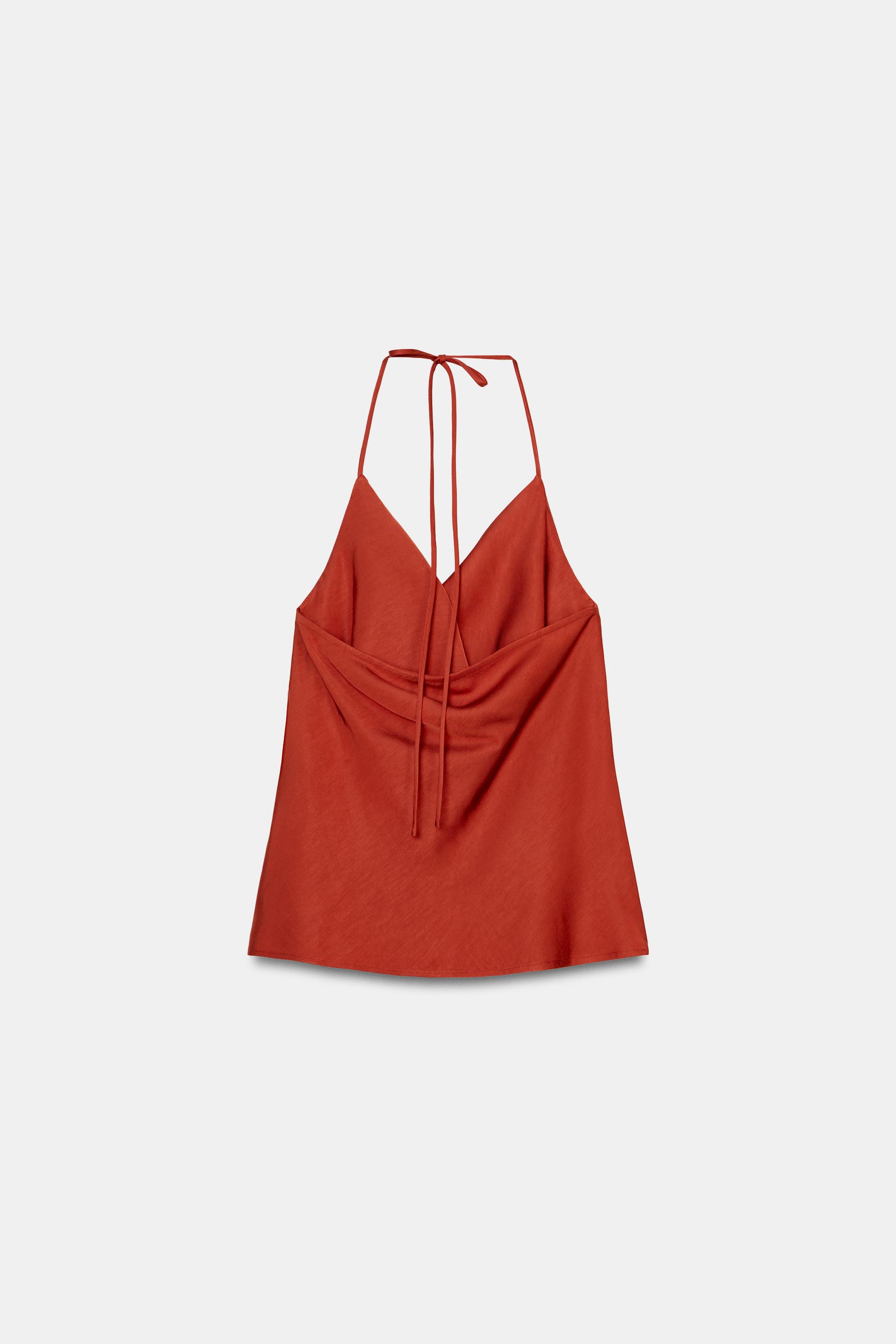 TOP ACETINADO DECOTE FLUIDO - Telha | ZARA Brasil