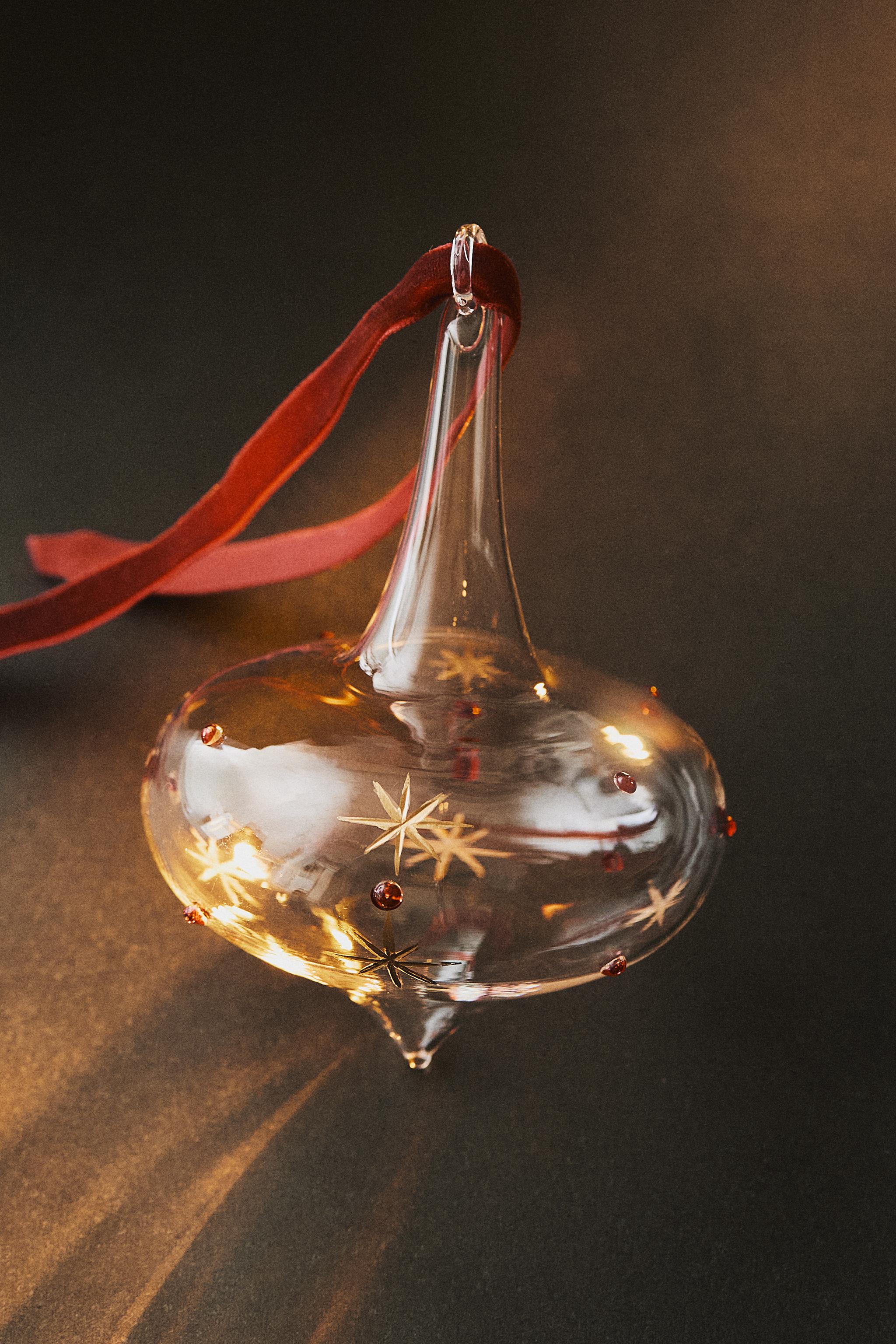 BOROSILICATE GLASS SPINNING TOP CHRISTMAS TREE ORNAMENT