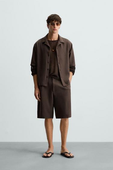 Zara TEXTURED PLEATED SHORTS - Brown