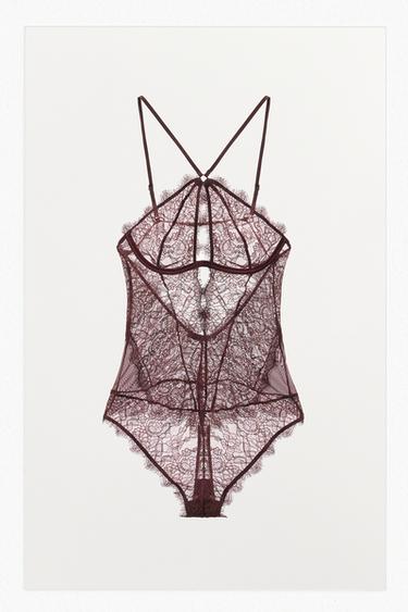 SPITZEN-NECKHOLDER-BODY - Dunkles Granatrot von Zara