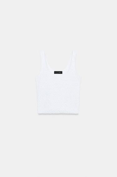 Zara SEQUIN KNIT TOP - White