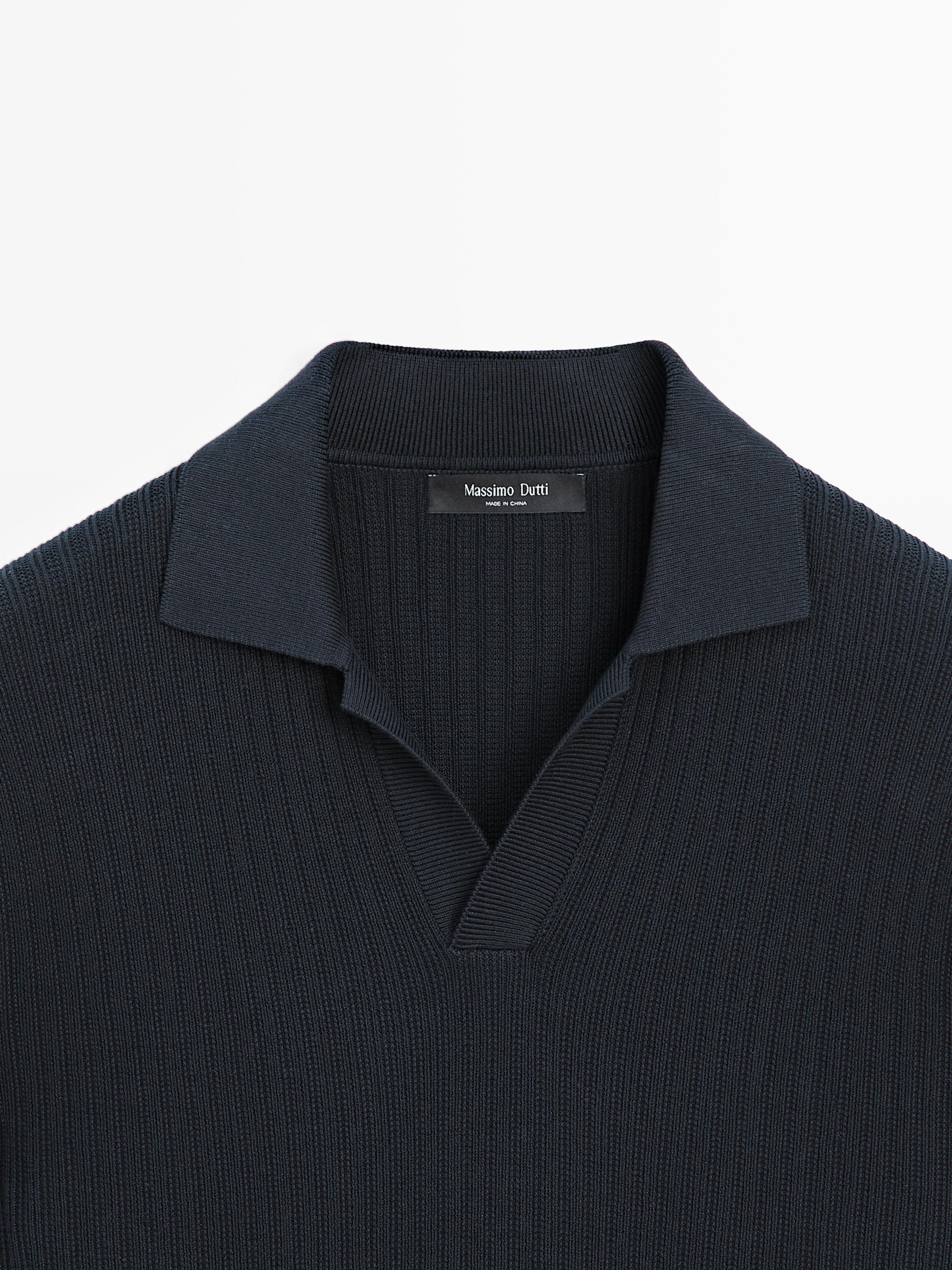 Cotton blend knit polo sweater