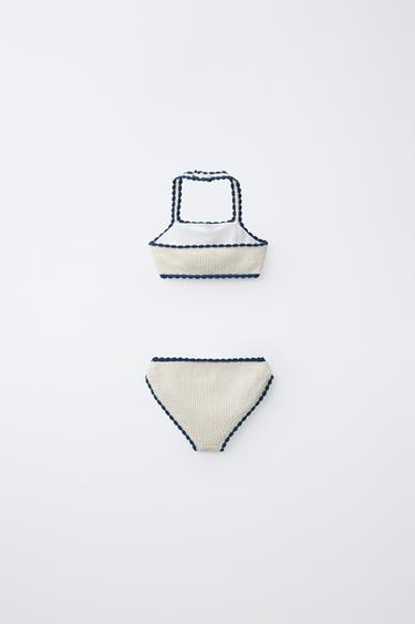 6-14 YEARS / CROCHET FLORAL KNIT BIKINI - Ecru / Blue by Zara - Image 1