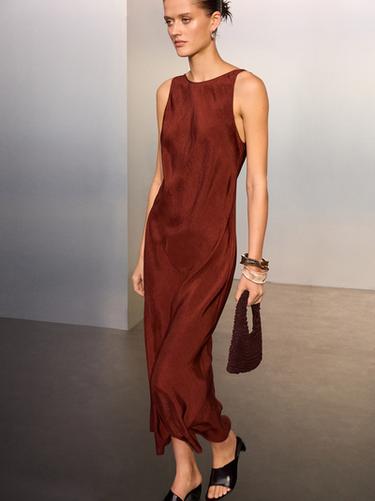 Zara Satin halterneck midi dress - Brick