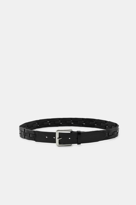 CINTURÓN TRENZADO PIEL 100% - Negro de Zara - Imagen 0