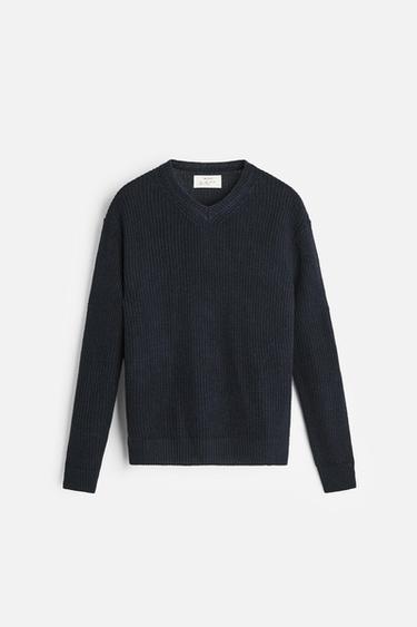 100% LINEN PURL KNIT SWEATER - Dark navy by Zara