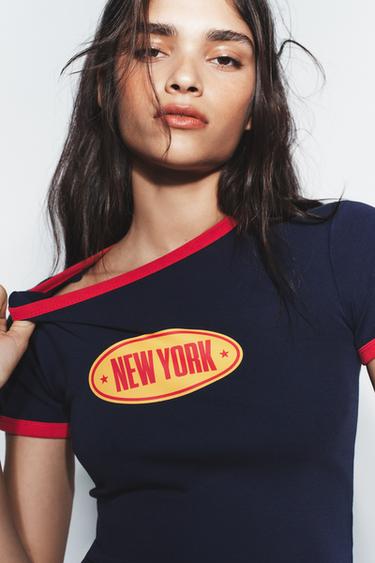 T-SHIRT À INSCRIPTION - Bleu de Zara