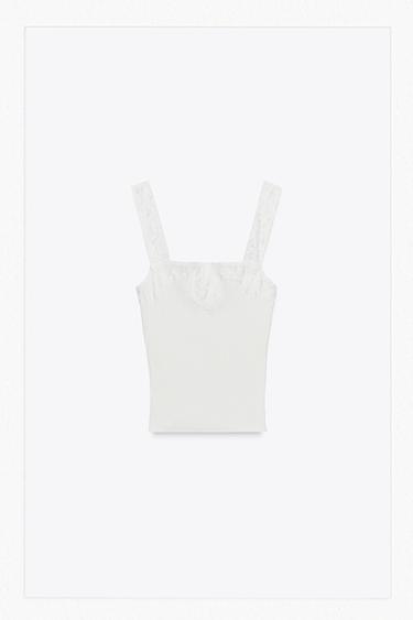 RIBBED EMBROIDERED TOP - White by Zara