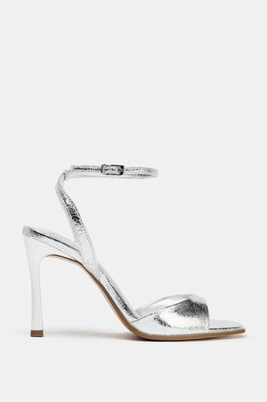 PATENT-FINISH HIGH-HEEL SANDALS - Silver by Zara