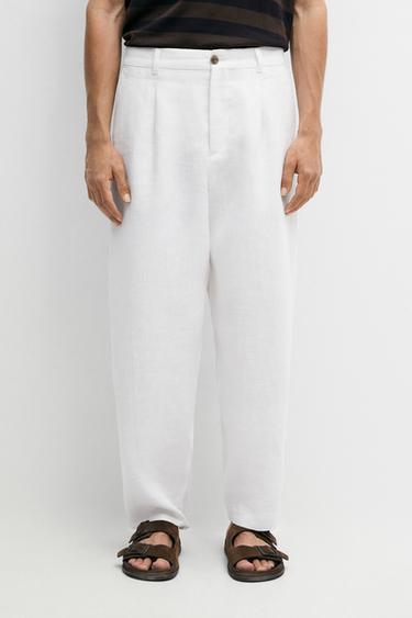 Zara 100% linen pants with dart detail - White