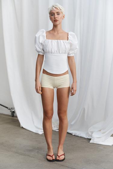 CONTRAST BALLOON SLEEVE TOP - White by Zara - Image 0