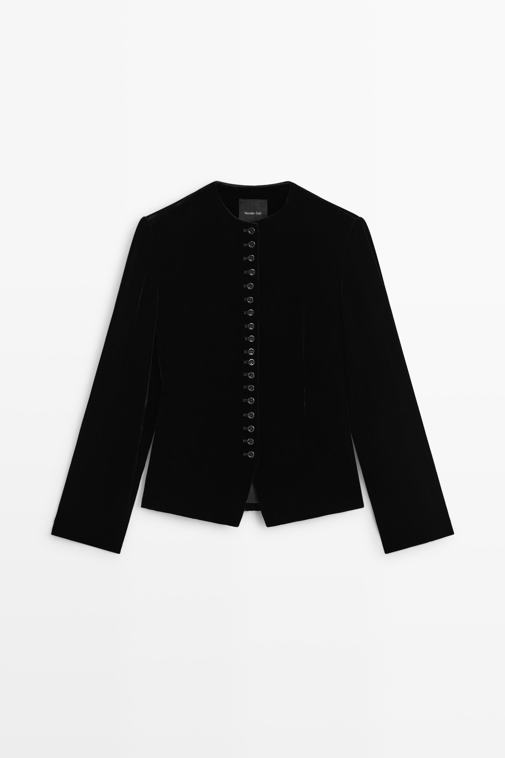 Velvet blazer with button detail