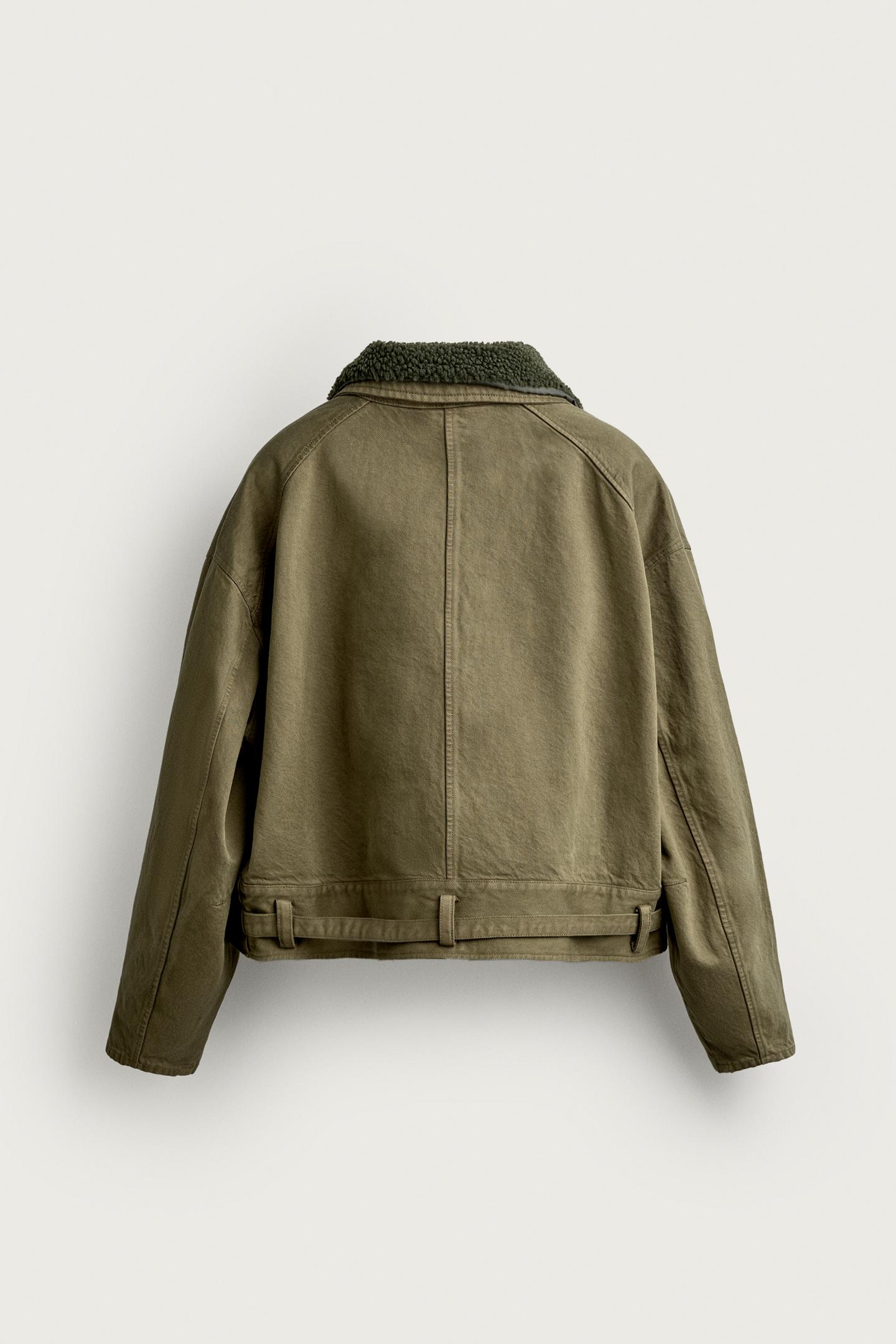 Мужская куртка Zara Boxy-Fit with Combined Collar, цвет: Зелёный — фото 7