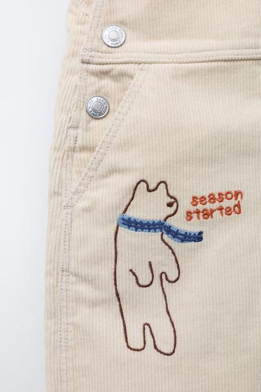 LONG CORDUROY DUNGAREES WITH EMBROIDERY - Light beige by Zara - Image 3