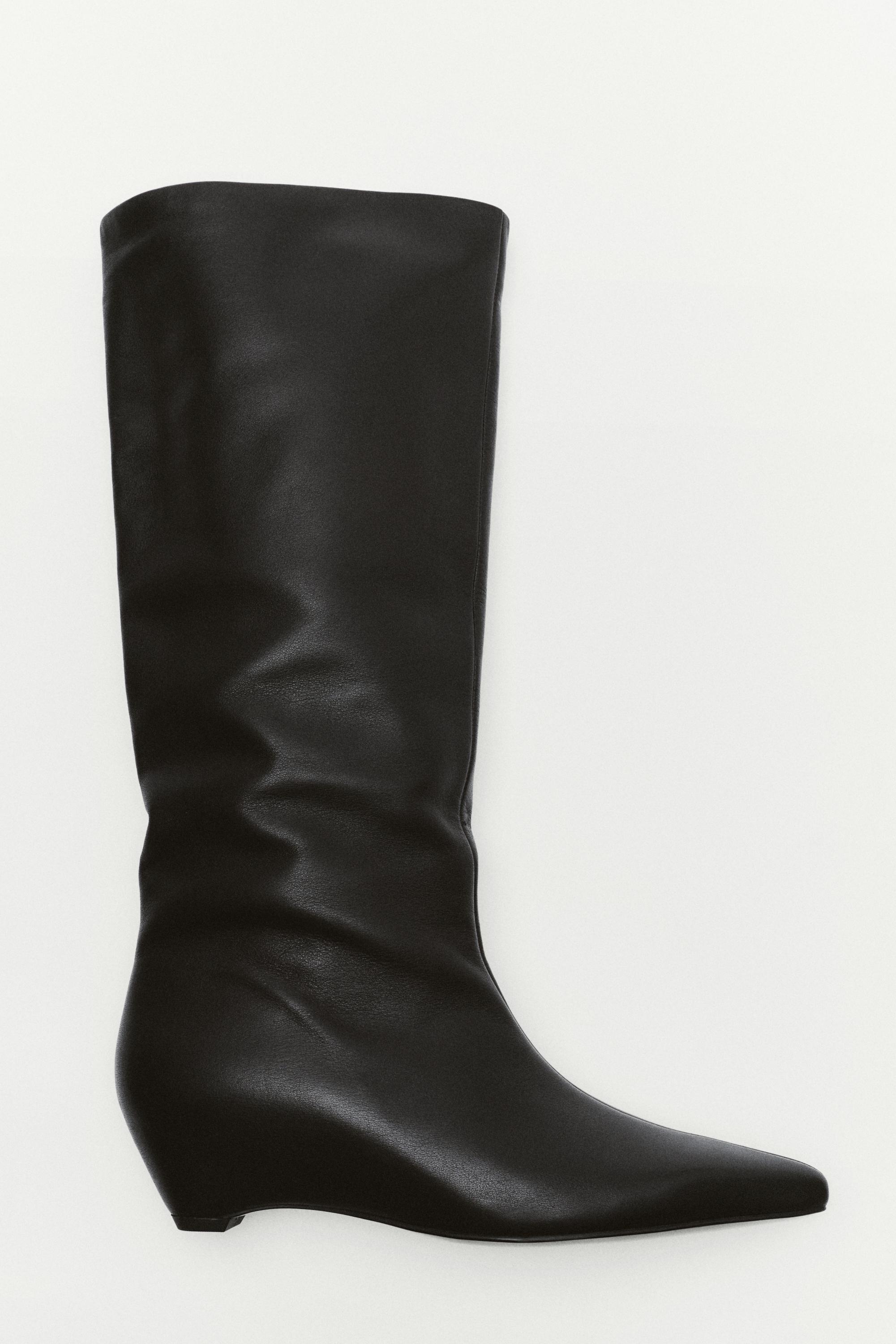 Leather wedge heel boot