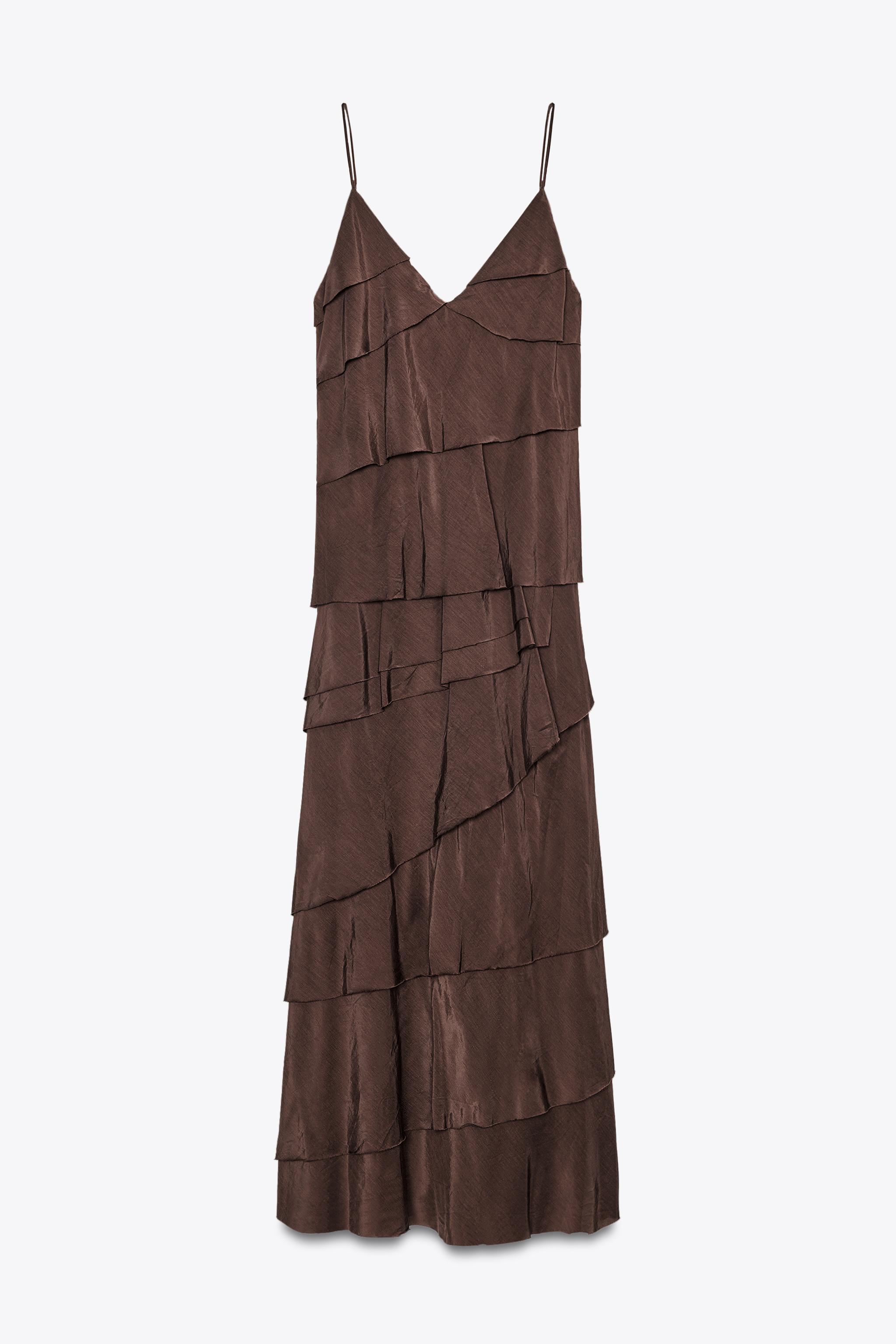 【ZARA】フリルワンピース ZW COLLECTION ブラウン 3214/209/700 ZW COLLECTION RUFFLED DRESS - Brown | ZARA United States