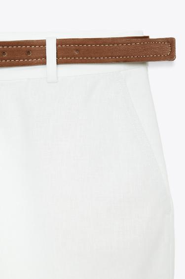LINEN BLEND CULOTTES WITH BELT - White by Zara - Image 7