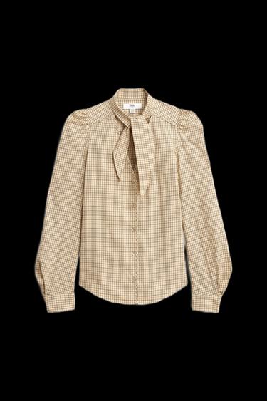 KARIERTES HEMD MIT SCHLEIFE – LIMITED EDITION - Hellbeige von Zara - Bild 0