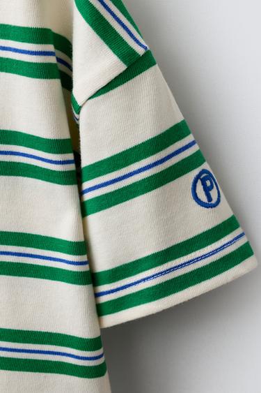 T-SHIRT À RAYURES BRODÉ - Blanc / Vert de Zara - Image 2