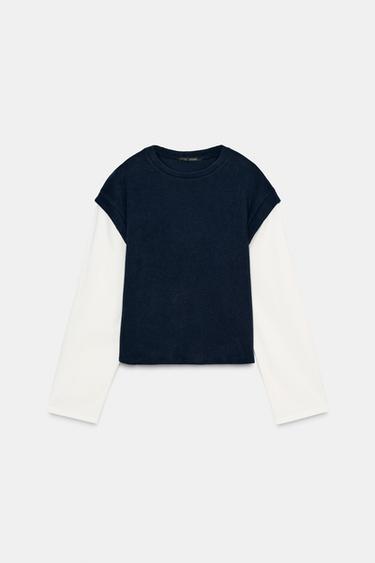 CONTRAST WAISTCOAT T-SHIRT - Ecru / Navy by Zara