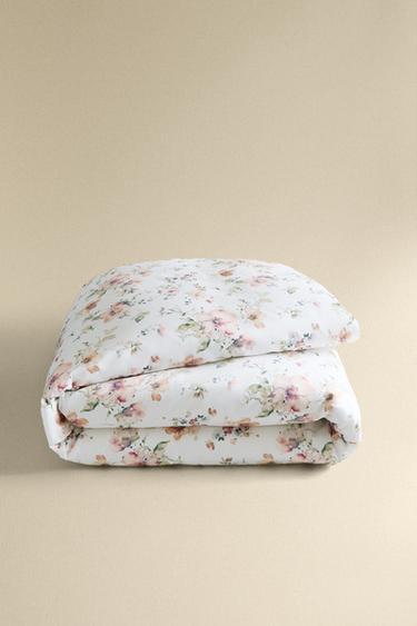 WILD FLOWERS SATEEN DUVET COVER (300 THREAD COUNT) - Light beige by Zara - Image 4