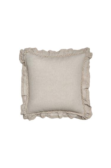CAPA DE ALMOFADA DE EDREDOM DE LINHO COM RENDA - Bege-claro da Zara