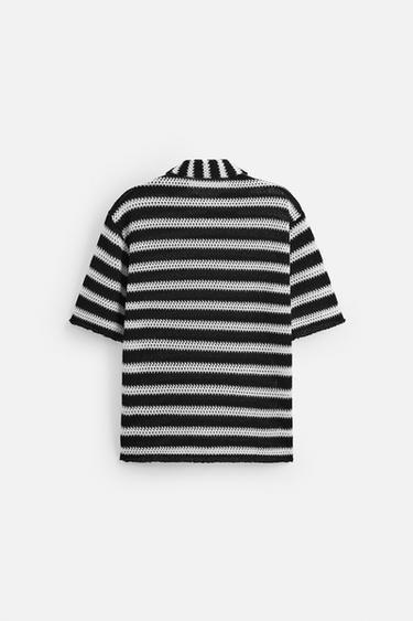 POLO EN MAILLE RAYURES - Noir de Zara - Image 7