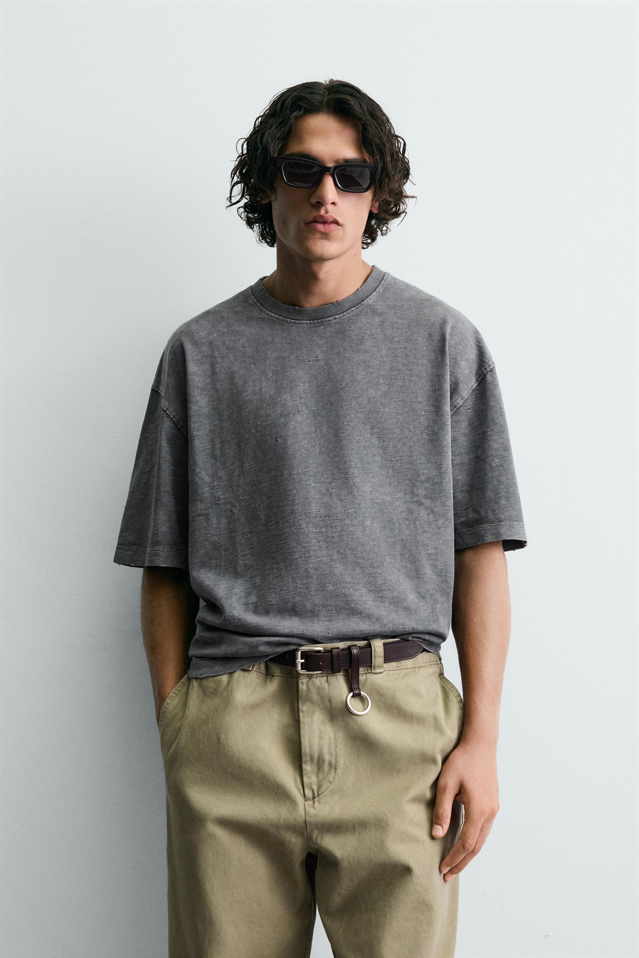 FLAMLI KUMAŞ YIKAMALI RELAXED FIT T-SHIRT