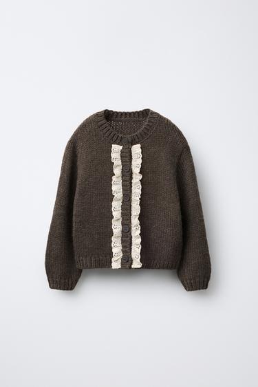 LACE KNIT CARDIGAN - Brown / Taupe by Zara - Image 0