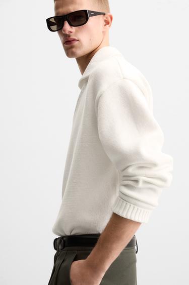 V-NECK KNITTED POLO SHIRT - Ecru by Zara - Image 5