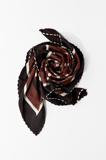 Zara 100% VISCOSE POLKA DOT PRINT SCARF - Brown