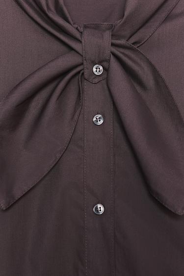 POPLIN SHIRT WITH SCARF DETAIL - Dark brown by Zara - Image 9