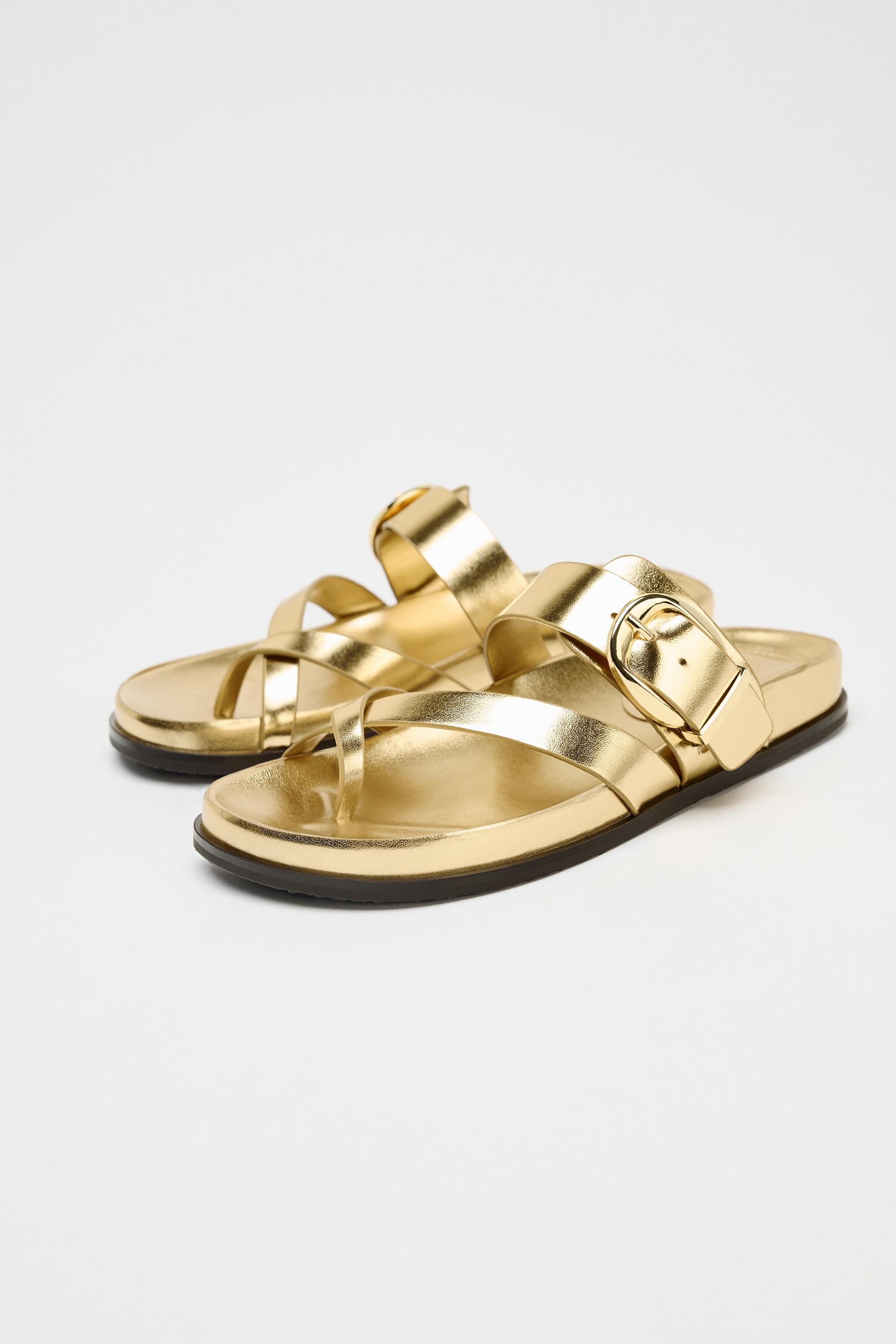 ZARA クロスストラップ メタリックサンダル 2615/510 クロスストラップ メタリックサンダル - ゴールド | ZARA Japan